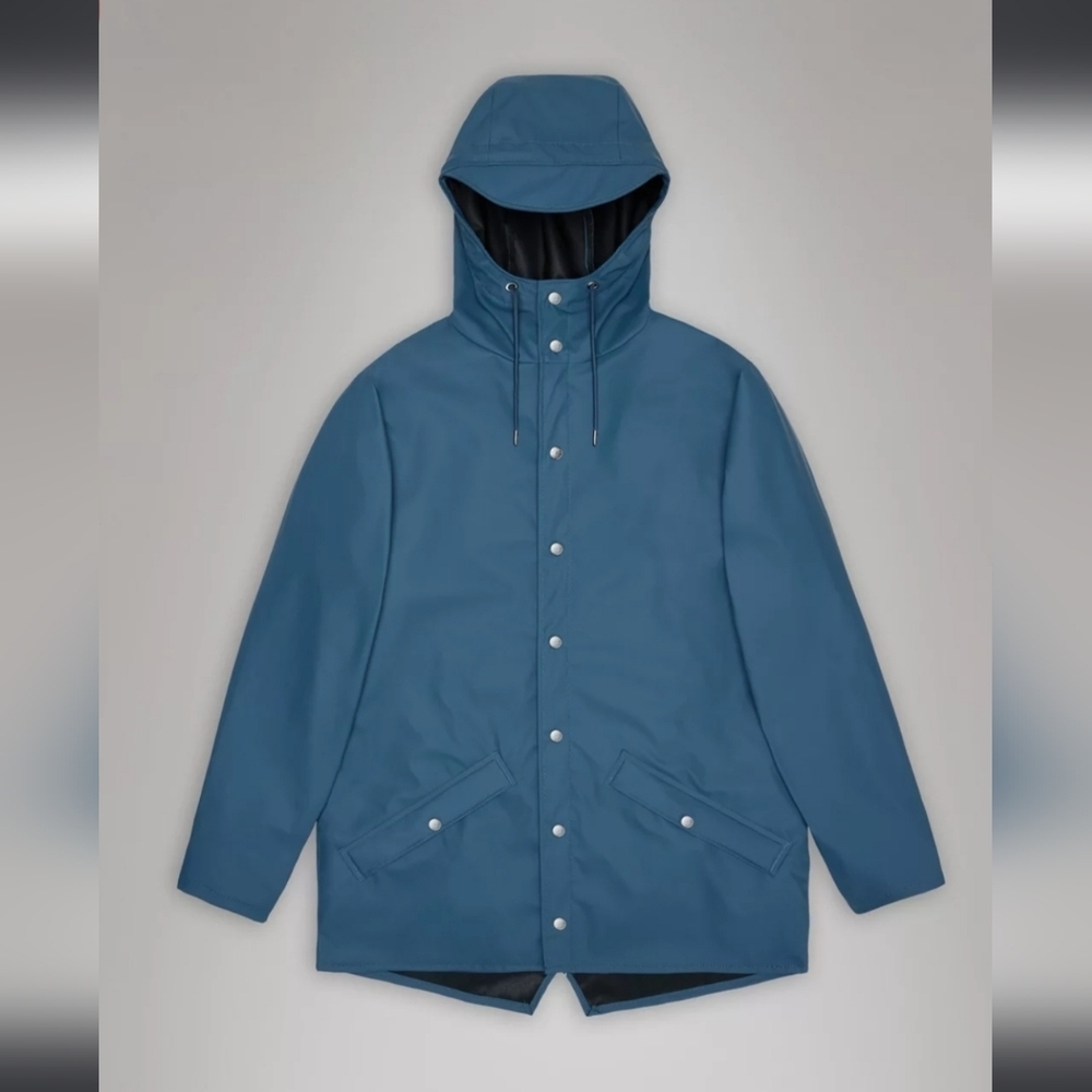 Rains Blue Hooded Rain Jacket